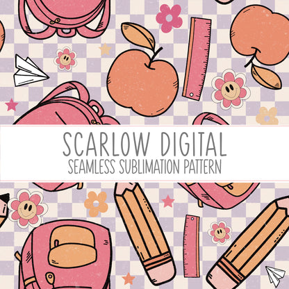 Back to School Seamless Pattern-Girly Sublimation Digital Design Download-back to school sublimation, retro seamless pattern, boho designs
