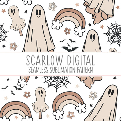 Boho Ghost Seamless Pattern-Halloween Sublimation Digital Design Download-ghost sublimation design, spooky girl seamless pattern design