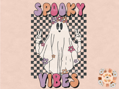 Floral Spooky Vibes PNG-Halloween Sublimation Digital Design Download-ghost sublimation, floral png, hippie png, retro png, boho png design