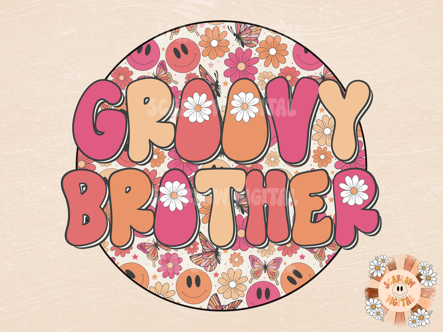 Groovy Brother Hippie PNG-Sublimation Instant Digital Design Download, hippie sublimation, retro png design, groovy sublimation, brother png