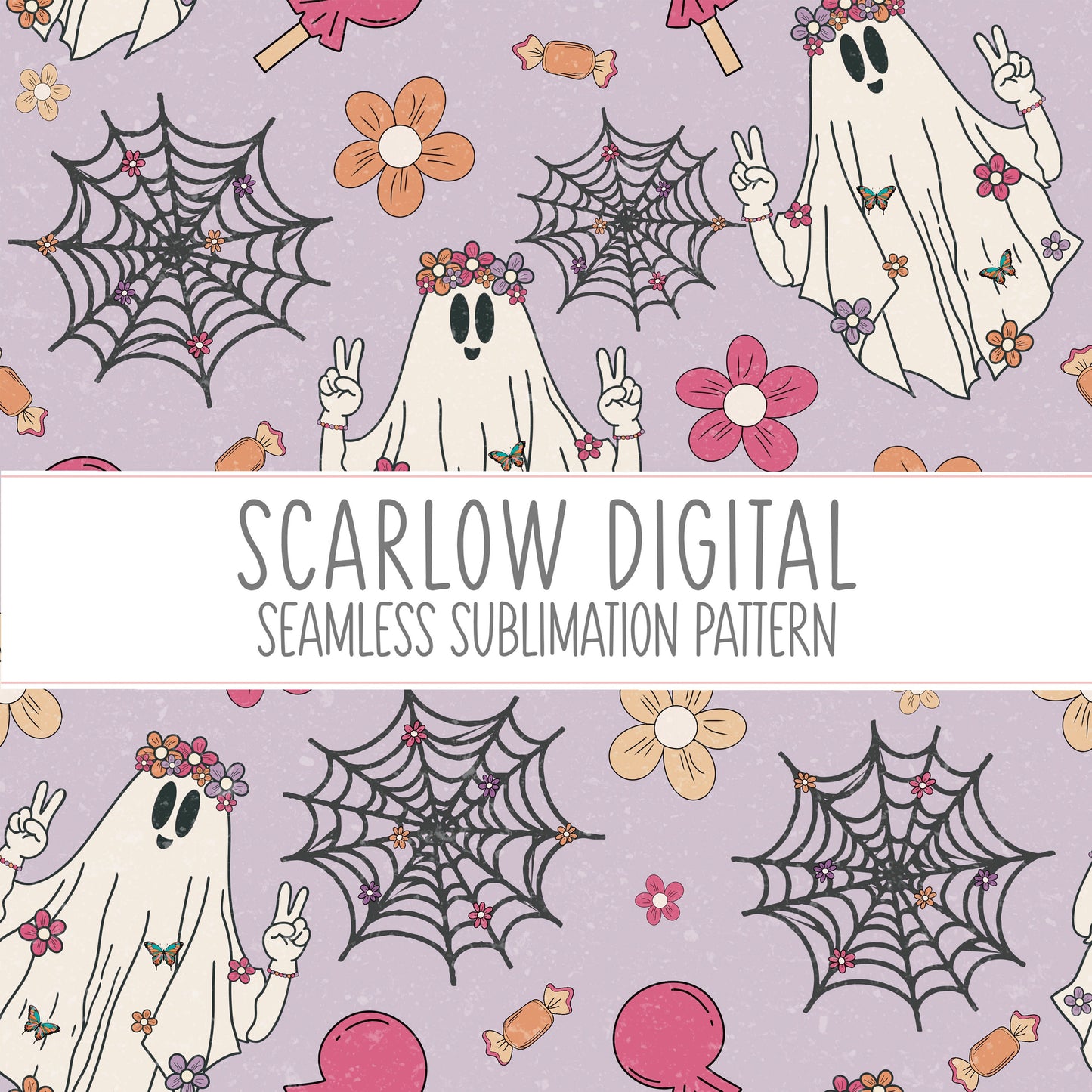 Groovy Ghost Seamless Pattern-Halloween Sublimation Digital Design Download-spooky seamless pattern, ghost sublimation, fall seamless file