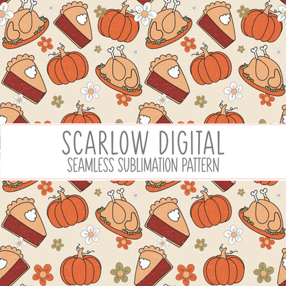 Thanksgiving Seamless Pattern-Fall Sublimation Digital Design Download-Pumpkin pie seamless file, pumpkin sublimation, fall seamless file