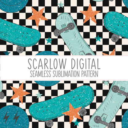 Rocker Boy Seamless Pattern-Skateboard Sublimation Digital Design Download-smiling seamless pattern, little boy seamless pattern design