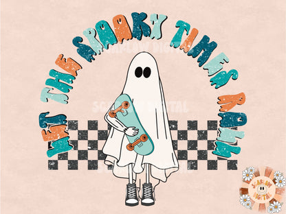 Skater Ghost PNG-Halloween Sublimation Digital Design Download-ghost sublimation, skateboard png, Halloween boy png, grunge png, retro png