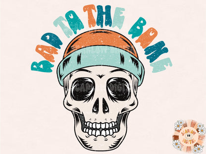 Bad to the Bone PNG Design-Skull Sublimation Digital Design Download-little boy png, rocker boy png, edgy boy png, Halloween png, spooky png design