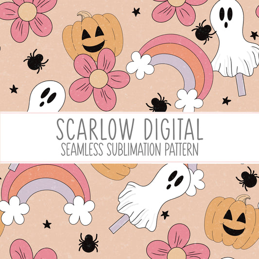 Spooky Doodles Seamless Pattern-Sublimation Digital Design Download-Ghost seamless pattern, boho Halloween sublimation, boho seamless file