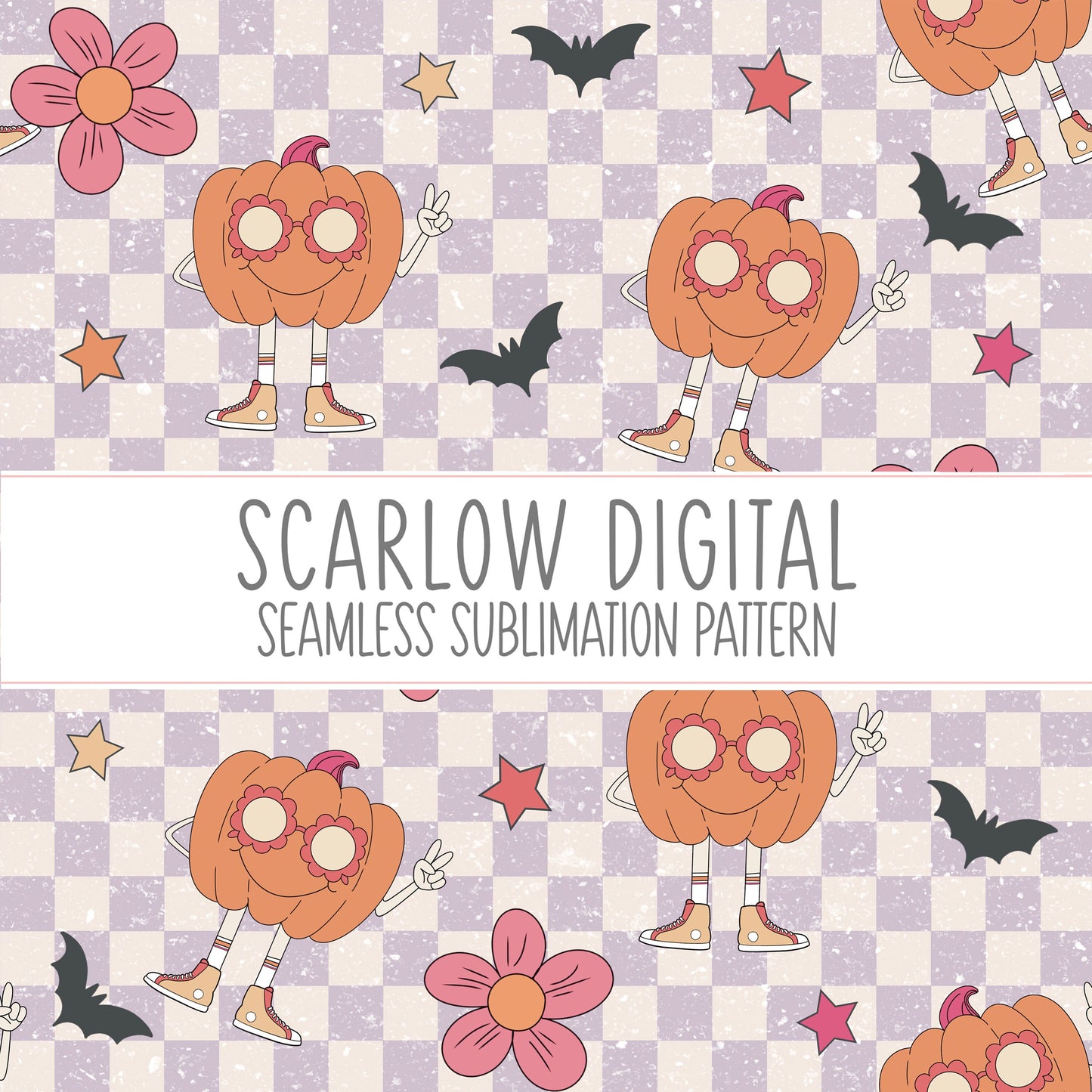 Groovy Pumpkin Seamless Pattern-Halloween Sublimation Digital Design Download-girl seamless pattern, Halloween seamless pattern, girl design