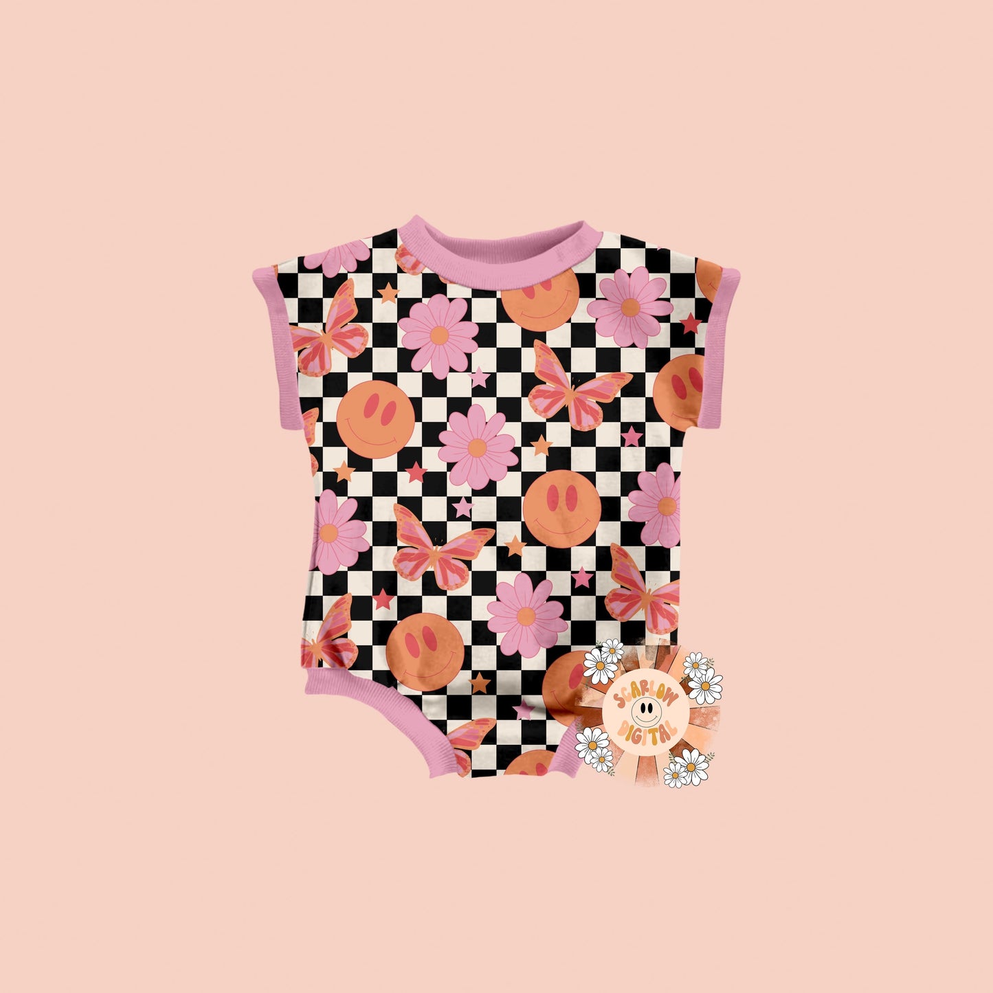 Rocker Girl Seamless Pattern-Retro Sublimation Digital Design Download-butterfly seamless pattern, smiling sublimation, retro seamless
