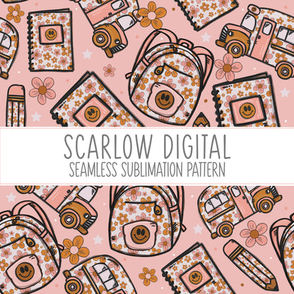 Back to School Seamless Pattern-Floral Girl Sublimation Digital Design Download-school girl seamless pattern, back to school sublimation
