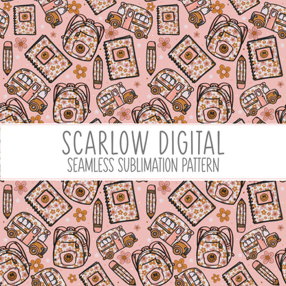 Back to School Seamless Pattern-Floral Girl Sublimation Digital Design Download-school girl seamless pattern, back to school sublimation