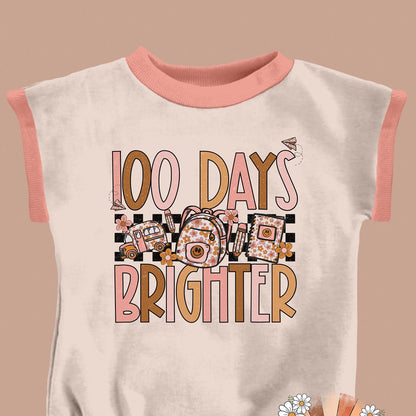 100 Days Brighter PNG-Floral School Girl Sublimation Digital Design Download-100 school days png, girl school png, 100 days sublimation png