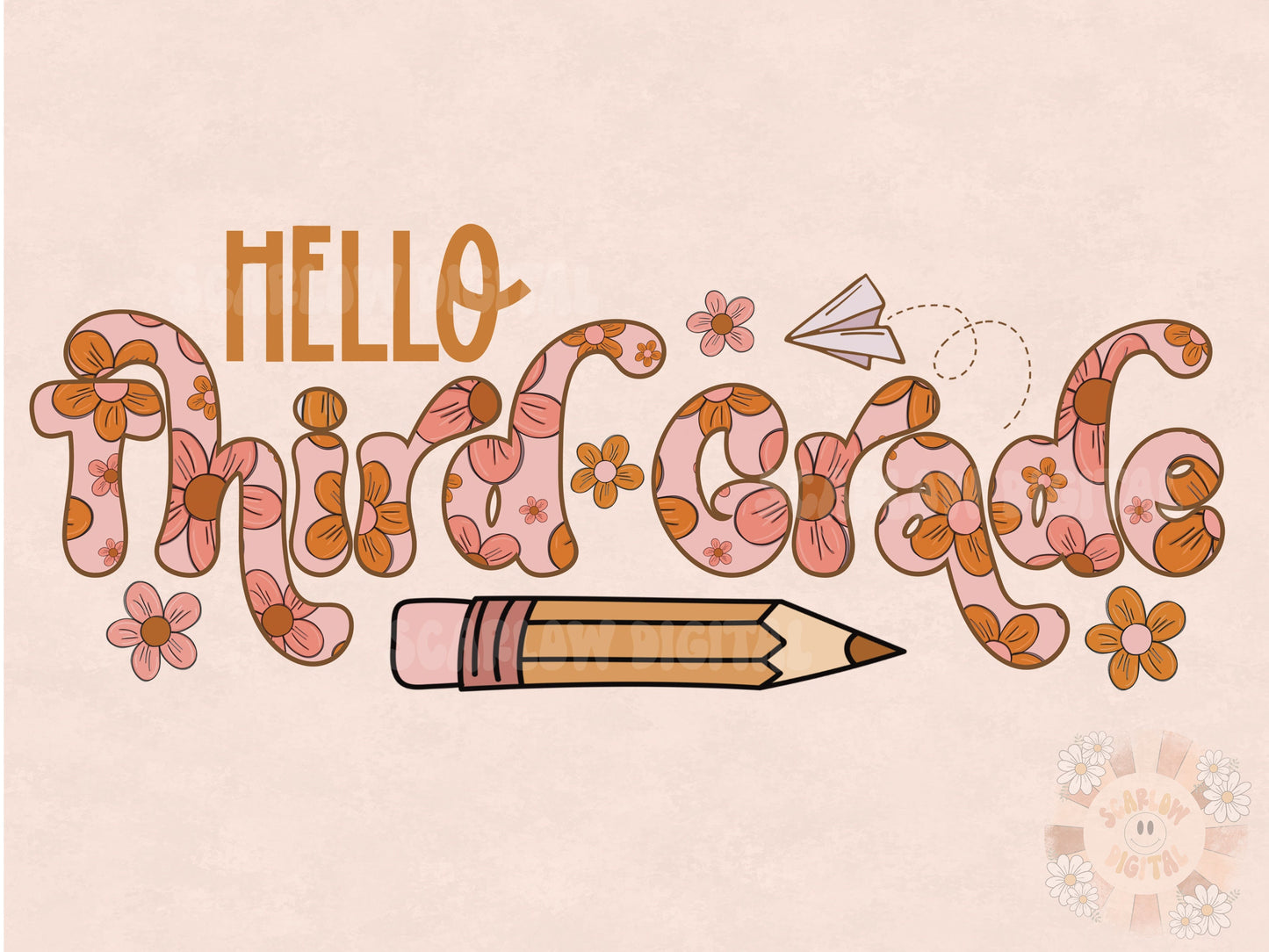 Hello Third Grade PNG-Back to School Sublimation Digital Design Download-floral back to school png, school girl png, fall png, boho png