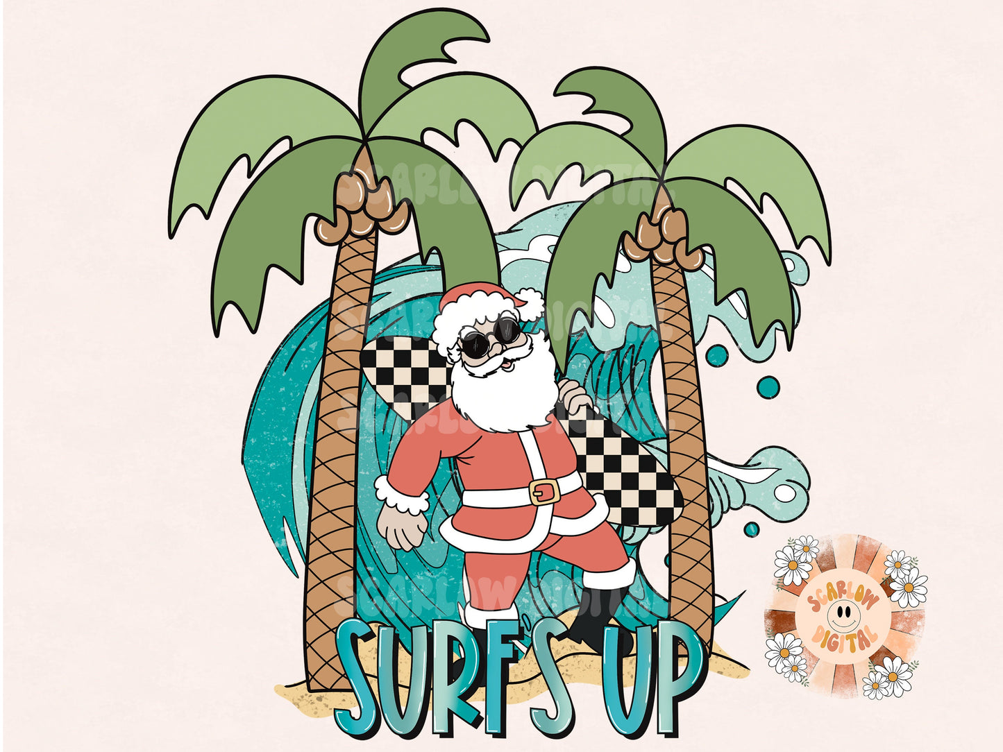 Surfs Up Santa PNG-Christmas Sublimation Digital Design Download-Santa claus png, Christmas png design, beach png, summer sublimation png