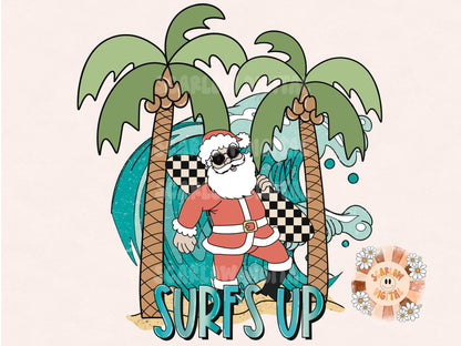 Surfs Up Santa PNG-Christmas Sublimation Digital Design Download-Santa claus png, Christmas png design, beach png, summer sublimation png