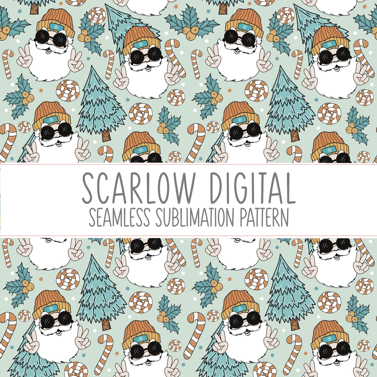 Groovy Santa Seamless Pattern-Christmas Sublimation Digital Design Download-little boy seamless pattern, Santa Claus sublimation designs