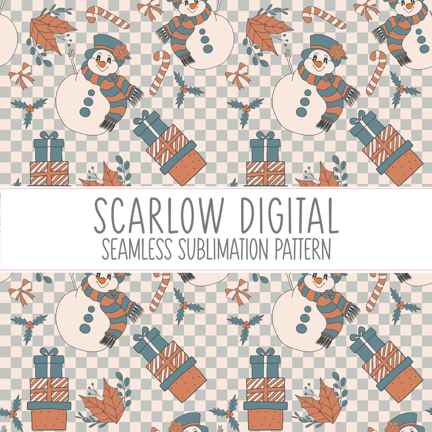 Winter Snowman Seamless Pattern-Christmas Sublimation Digital Design Download-presents seamless pattern, mistletoe sublimation, Xmas designs