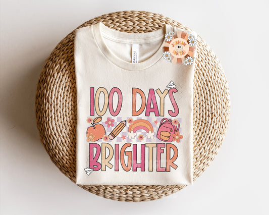 100 Days Brighter PNG-School Girl Sublimation Digital Design Download-100th day of school png, girly school png, 100 days sublimation design