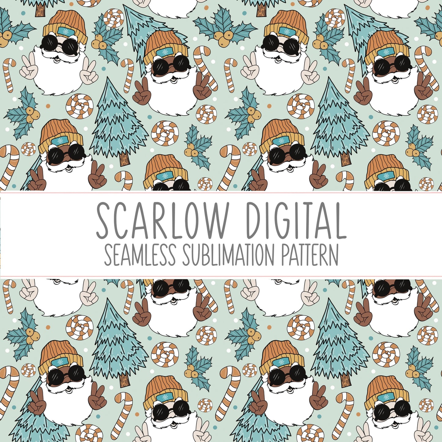 Groovy Santa Seamless Pattern-Christmas Sublimation Digital Design Download-little boy seamless pattern, multiracial Santa Claus png designs