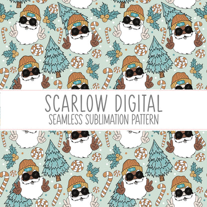 Groovy Santa Seamless Pattern-Christmas Sublimation Digital Design Download-little boy seamless pattern, multiracial Santa Claus png designs