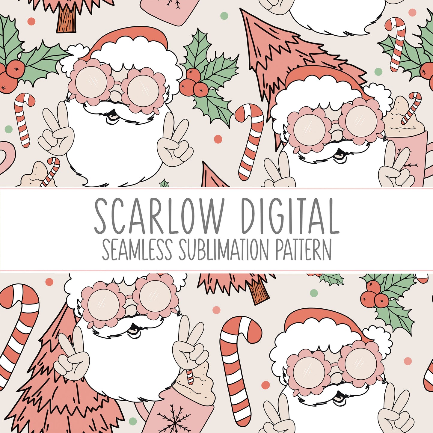 Groovy Santa Seamless Pattern-Christmas Sublimation Digital Design Download-little girl seamless pattern, Santa Claus sublimation designs