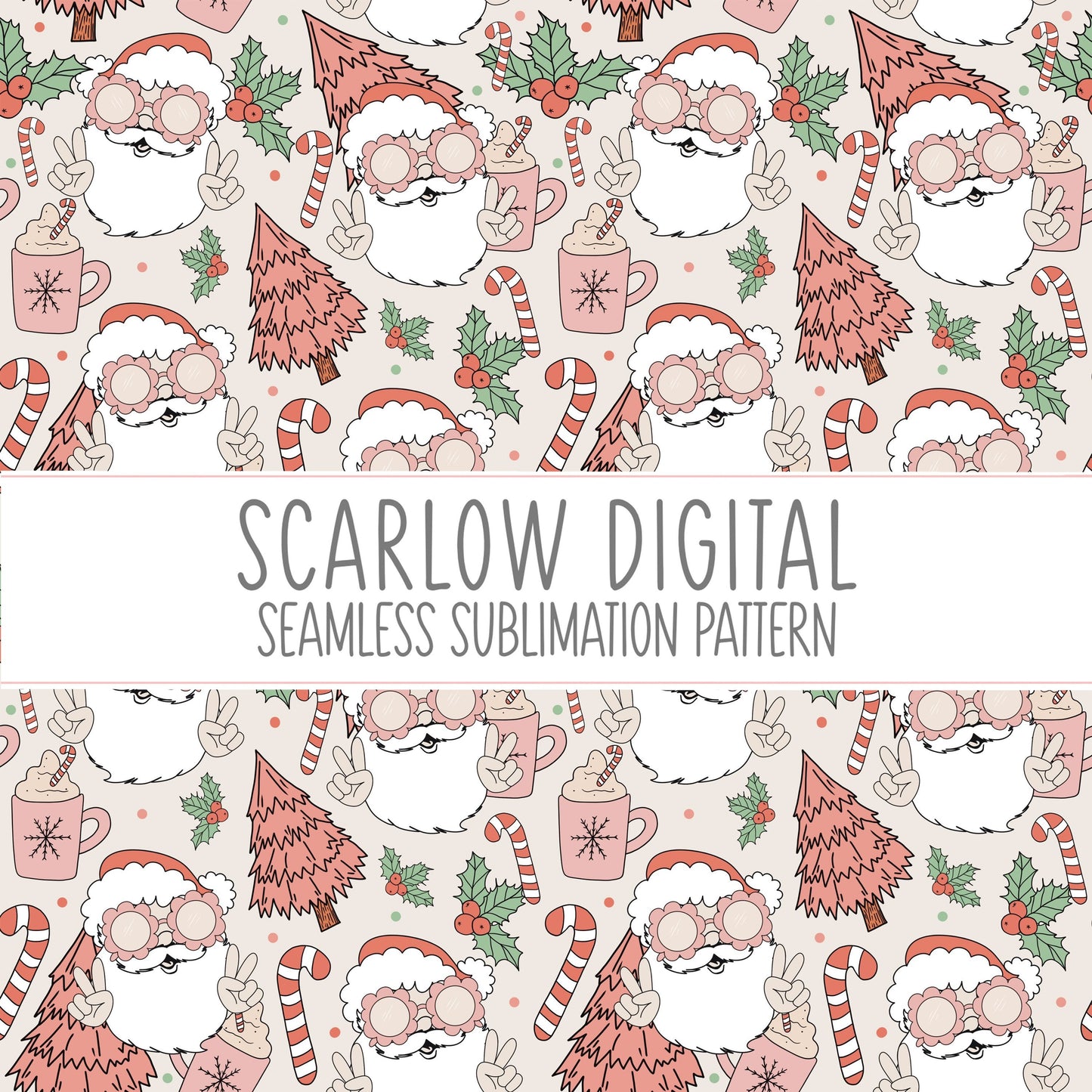 Groovy Santa Seamless Pattern-Christmas Sublimation Digital Design Download-little girl seamless pattern, Santa Claus sublimation designs