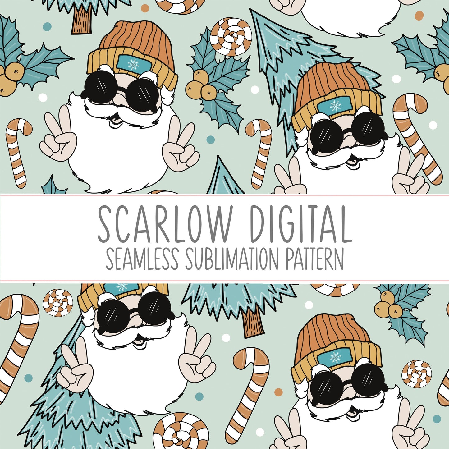 Groovy Santa Seamless Pattern-Christmas Sublimation Digital Design Download-little boy seamless pattern, Santa Claus sublimation designs