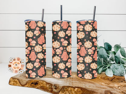 Boho Spooky Straight Tumbler Wrap-Halloween Sublimation Digital Design Download-ghost tumbler wrap, spooky sublimation, fall tumbler wrap