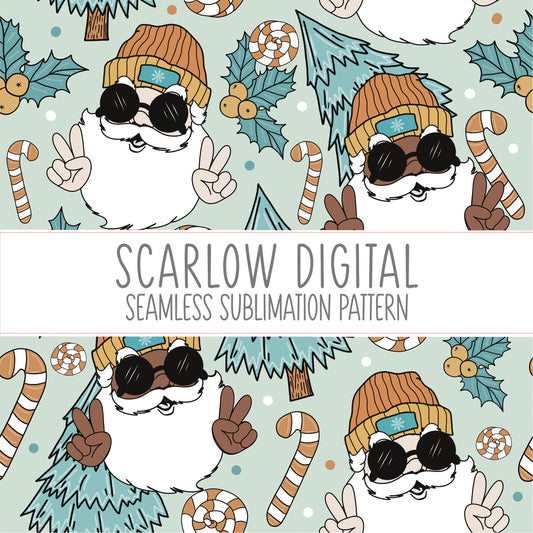 Groovy Santa Seamless Pattern-Christmas Sublimation Digital Design Download-little boy seamless pattern, multiracial Santa Claus png designs