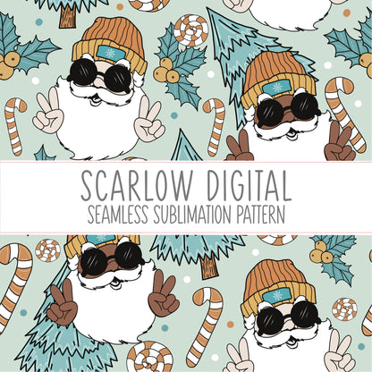 Groovy Santa Seamless Pattern-Christmas Sublimation Digital Design Download-little boy seamless pattern, multiracial Santa Claus png designs