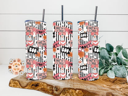 Halloween Straight 20 oz. Tumbler Wrap PNG Digital Design Download, spooky season tumbler wrap, horror png, pastel Halloween tumbler wrap