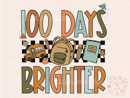 100 Days Brighter PNG-School Boy Sublimation Digital Design Download-100th day of school png, boy school png, 100 days sublimation design