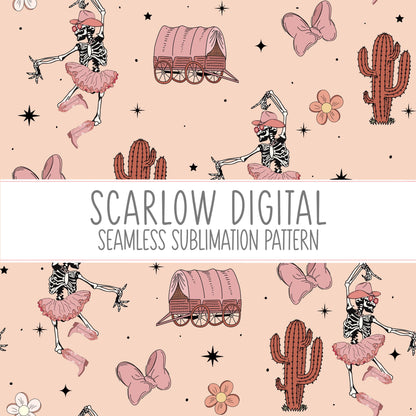 Cowgirl Seamless Pattern-Western Sublimation Digital Design Download-skeleton seamless pattern, ballerina sublimation, cactus seamless file