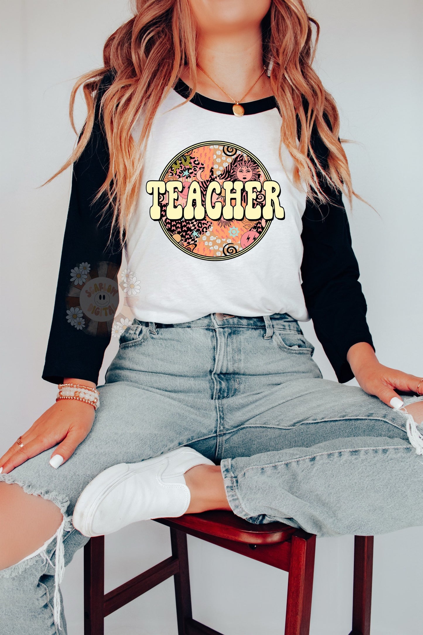 Teacher PNG-Back to School Sublimation Digital Design Download-educator png, boho teacher png, hippie teacher png, floral teacher png design