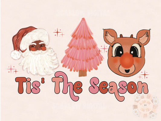 Tis the Season PNG-Christmas Sublimation Digital Design Download-reindeer png, Santas reindeer png, Santa Claus png, boho Christmas png