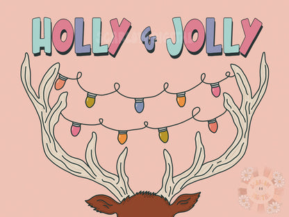 Holly and Jolly PNG-Christmas Sublimation Digital Design Download-Christmas lights png, reindeer antlers png, girly Christmas png designs