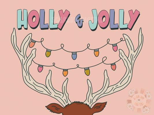 Holly and Jolly PNG-Christmas Sublimation Digital Design Download-Christmas lights png, reindeer antlers png, girly Christmas png designs