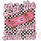 Let The Good Times Roll PNG-skateboard png, retro skater png, skater girl png, little girl png, groovy png, 80s vibes png, positive vibe png