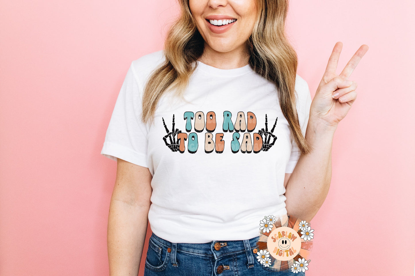 Too Rad To Be Sad PNG-Skeleton Sublimation Digital Design Download-peace sign png, rocker png, grunge png, edgy png, positive png designs