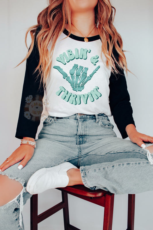 Vibin and Thrivin PNG-Skeleton Sublimation Digital Design Download- positive vibes png, groovy png, retro sublimation, hippie png designs