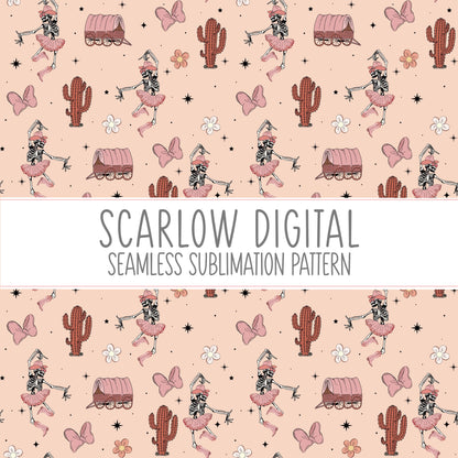 Cowgirl Seamless Pattern-Western Sublimation Digital Design Download-skeleton seamless pattern, ballerina sublimation, cactus seamless file