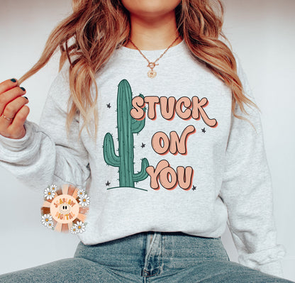 Stuck on You PNG-Valentines Day Sublimation Digital Design Download-western png, cactus png, cowboy valentine png, png for boys, vday png