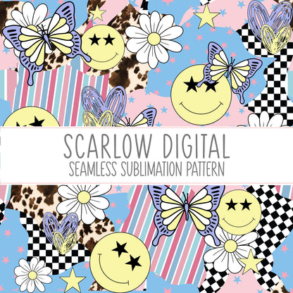 Collage Seamless Pattern-Retro Sublimation Digital Design Download-western retro seamless pattern, smiling sublimation, girl seamless file