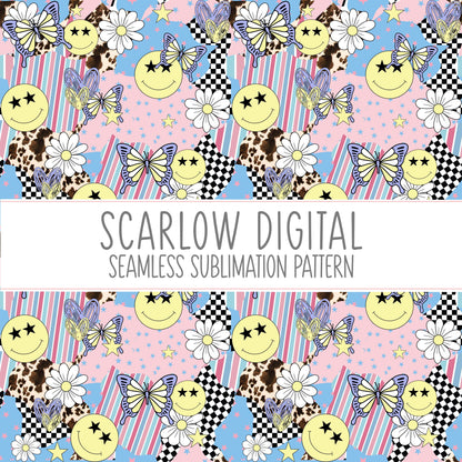 Collage Seamless Pattern-Retro Sublimation Digital Design Download-western retro seamless pattern, smiling sublimation, girl seamless file