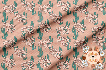 Stuck on You Seamless Pattern-Valentines Day Sublimation Digital Design Download-cactus seamless file, western sublimation, cowboy design