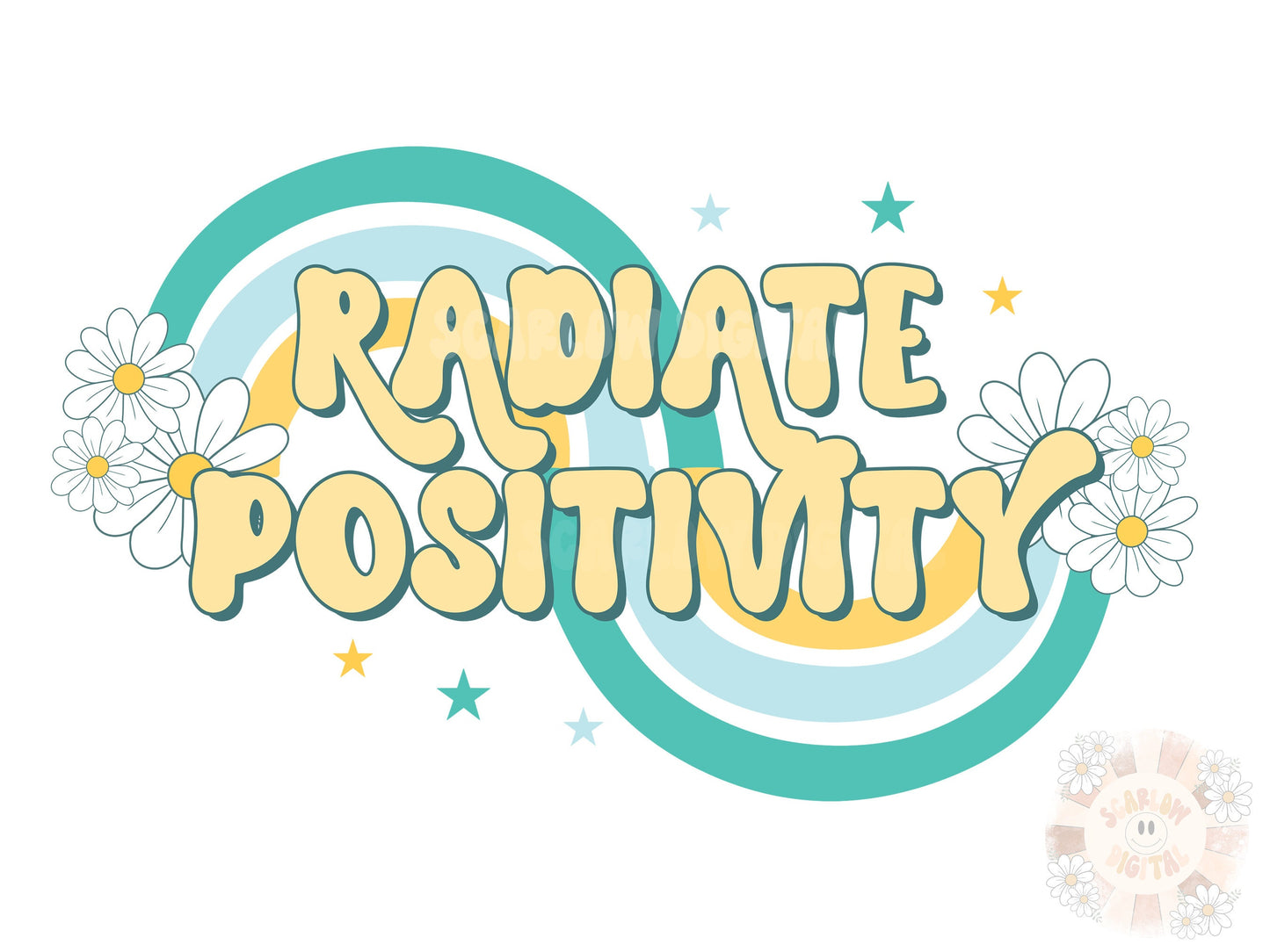 Radiate Positivity PNG-Retro Sublimation Digital Design Download-floral png, inspirational png, positivity tshirt design, hippie png design