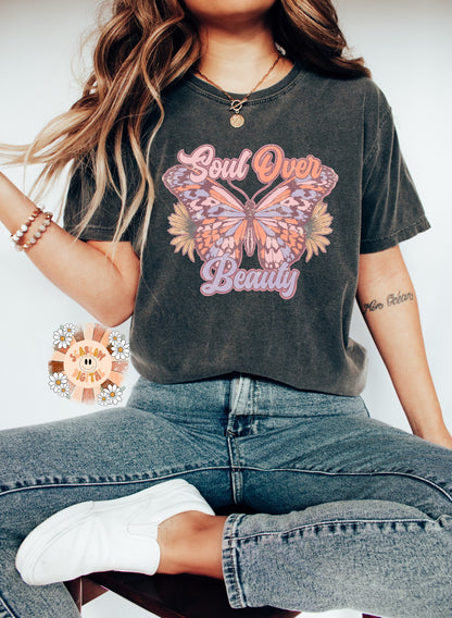 Soul Over Beauty PNG-Butterfly Sublimation Digital Design Download-vintage png design, boho png, inspirational png, tshirt png for women