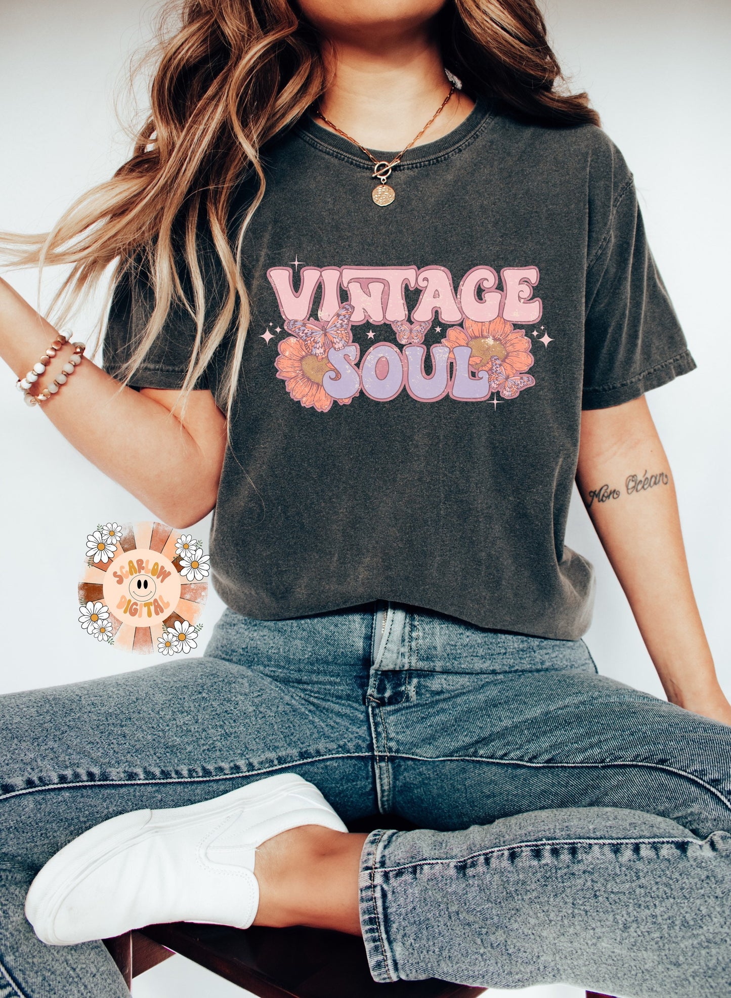 Vintage Soul PNG-Sublimation Digital Design Download- retro tshirt design, floral png, butterfly png, boho png, hippie png, grunge effect