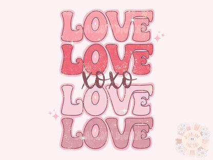 Love Love Love PNG-Valentines Day Sublimation Digital Design Download-xoxo png, vintage vday png, heart png, happy Valentines Day png