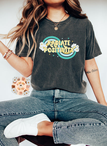 Radiate Positivity PNG-Retro Sublimation Digital Design Download-floral png, inspirational png, positivity tshirt design, hippie png design