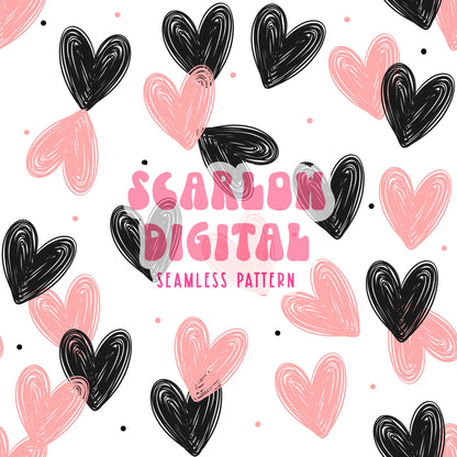 Doodle Hearts Seamless Pattern-Valentine's Day Sublimation Digital Design Download-xoxo seamless pattern, vday sublimation, hearts seamless